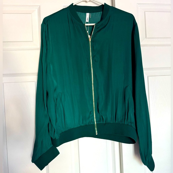 Glam Emerald Bomber Jacket with Gold Zipper - Picture 1 of 7